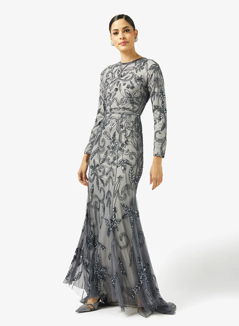 ماري فستان ماكسي مطوي بطبعة زهور